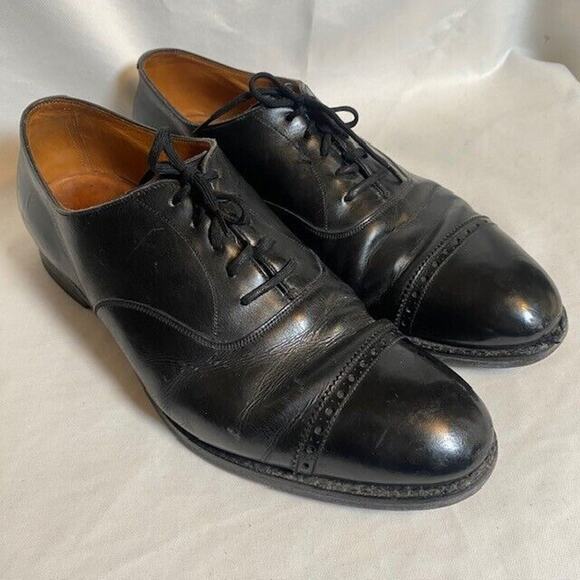 Brooks Brothers Mens 11.5 Black Leather Cap Toe Oxford Leather Dress Shoes - Picture 1 of 11